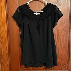 LOFT Black Blouse with Ruffle Detail XLP